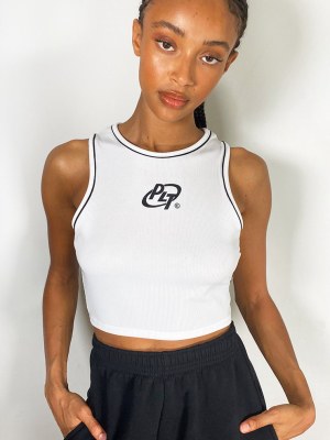 Prettylittlething White Logo Rib Racer Crop Vest