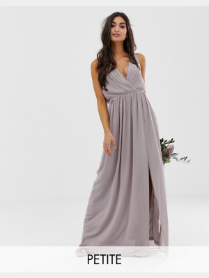 Tfnc Petite Bridesmaid Exclusive Pleated Maxi Dress With Back Detail In Gray