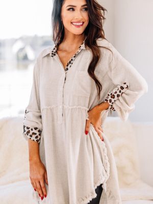 Have Your Attention Oatmeal White Tunic