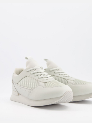 Asos Design Sneakers In Tonal Light Gray With Ribbed Panel