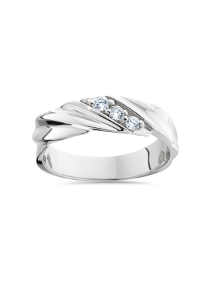 Pompeii3 Three Stone Diamond 14k White Gold Wedding Ring