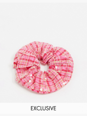 Reclaimed Vintage Inspired Scrunchie In Sequin Check Two-piece