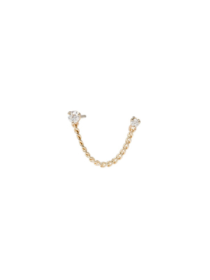 14k Prong Diamond Extra Small Chain Double Stud Earring