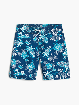 Boys' Board Short In Blue Palm Print