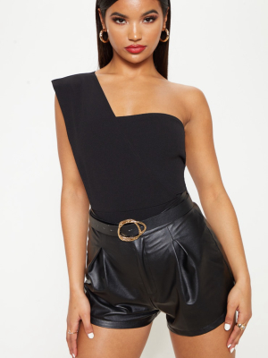 Black One Shoulder Short Sleeve Bodysuit