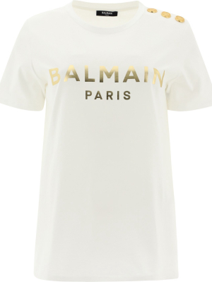 Balmain Button Detail Logo Printed T-shirt