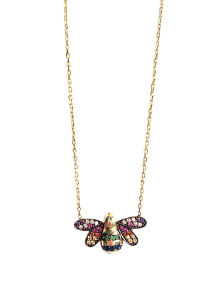 Sterling Rainbow Pave Bee Necklace