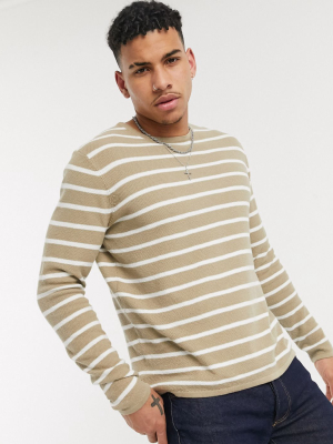 Only & Sons Sweater In Beige Stripe