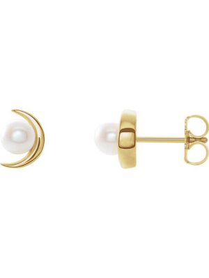 Crescent Moon And Pearl Earrings