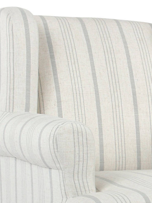 Striped Pattern Fabric Upholstered Wooden Accent Chair With Wing Back White - Benzara