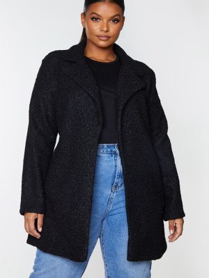 Plus Black Textured Longline Coat