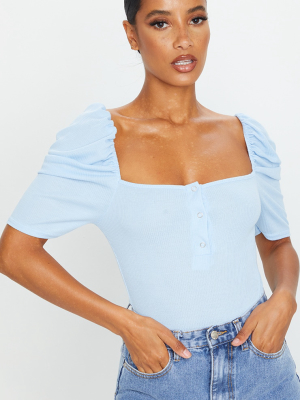 Baby Blue Rib Puff Short Sleeve Bodysuit