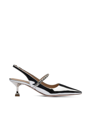 Miu Miu Crystal Embellished Strap Slingback Pumps