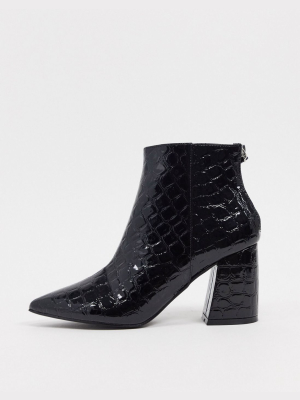 Raid Wynter Heeled Ankle Boots In Black Croc