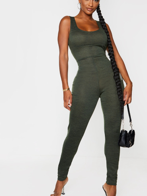 Shape Khaki Knit Waist Panel Jumpsuit