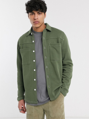 Asos Design Jersey Shacket In Khaki