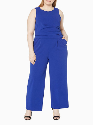 Plus Size Side Drape Sleeveless Jumpsuit