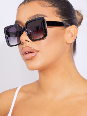 Black Oversized Square Cut Out Edge Sunglasses