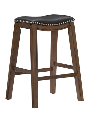 Homelegance 29-inch Pub Height Wooden Bar Stool With Solid Wood Legs And Faux Leather Saddle Seat Kitchen Barstool Dinning Chair, Brown And Black