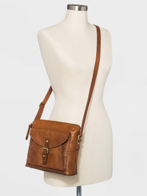 Bolo Crossbody Bag With Whipstitch Detail - Dark Brown