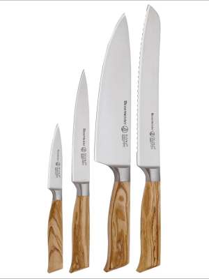Messermeister Oliva Elite Professional 4 Piece German 8 Inch Chef, 6 Inch Utility, Bread Knife, And 3.5 Inch Parer Multi Purpose Kitchen Knife Set