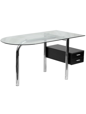 Keira Aluminum 2 Hanging Drawer Glass Top Desk