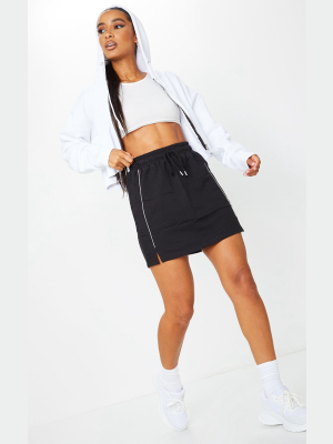 Black Stripe Contrast Binding Sweat Mini Skirt