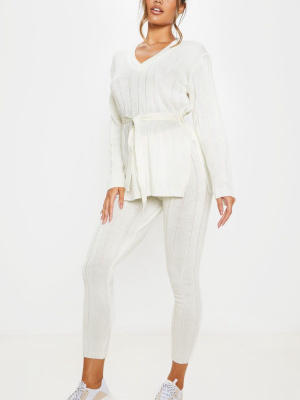 Cream Belted Longline Jumper And Legging Lounge...