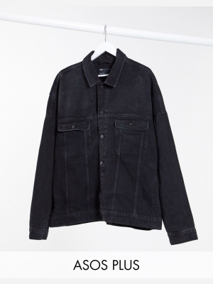 Asos Design Plus Oversized Denim Jacket In Washed Black