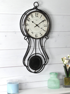 9" X 20" Harwich Pendulum Wall Clock Black - Firstime