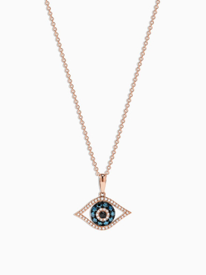 Effy 14k Rose Gold Blue, White And Black Diamond Evil Eye Pendant, 0.34 Tcw