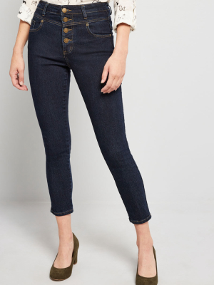 Karaoke Seamstress Buttoned Skinny Jeans - 26 In.