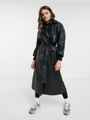 Weekday Elli Faux Leather Trench Coat In Black
