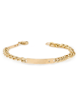 Men's 14k Gold Large Curb Chain Id Bracelet With Diamond