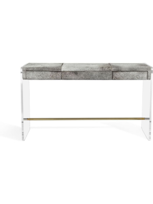 Interlude Home Cora Hide Desk - Natural Grey - Clear - Polished Brass