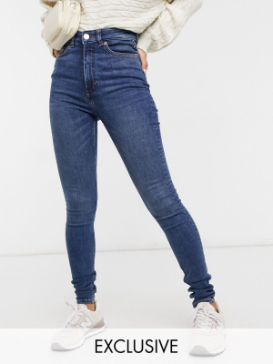 Monki Oki Skinny High Waist Jeans With Organic Cotton In New Mid Blue