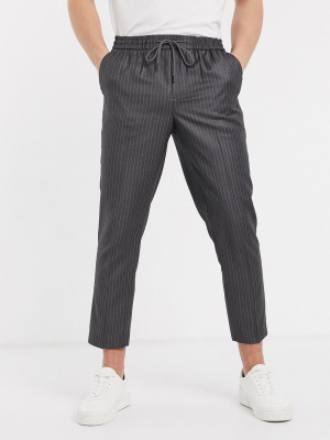 New Look Pinstripe Smart Sweatpants In Mid Gray