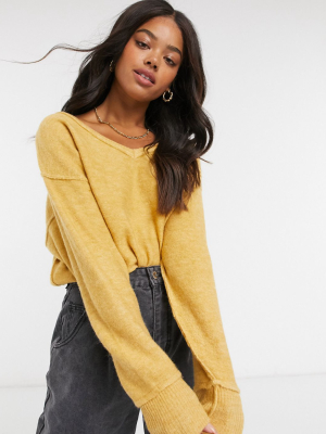 Cotton:on V Neck Knit Sweater In Mustard