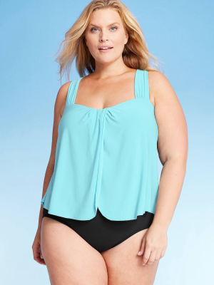 Women's Plus Size Drape Front One Piece Swimsuit - Aqua Green®