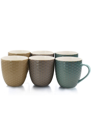 15oz 6pk Stoneware Hexagon Assorted Mugs - Elama