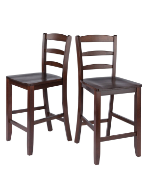 Set Of 2 Ladder Back 24" Counter Height Barstool Hardwood/walnut - Winsome