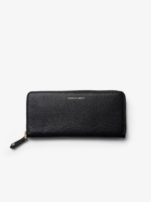 Women's Black Leather Zip-around Wallet