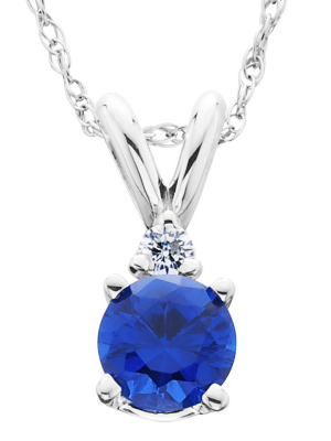 Pompeii3 1/2ct Synthetic Blue Sapphire & Natural Diamond Solitaire Pendant 14k White Gold