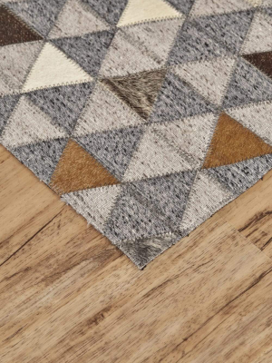 Feizy Fannin Handmade Mosaic Leather Rug - Wolf Gray & Rust - Available In 4 Sizes