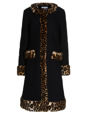 Moschino Leopard Eco Fur Detail Coat