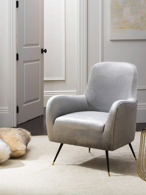 Noelle Mid-century Armchair - Light Gray Velvet - Safavieh