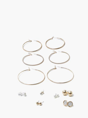 Textured Hoop & Stud Earring Set