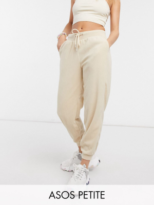 Asos Design Petite Basic Sweatpants With Tie In Cream Fleece