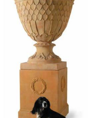 Oak Leaf Giant Urn In Terracotta Finish