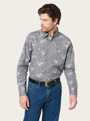 Grey Vine Print Western Shirt